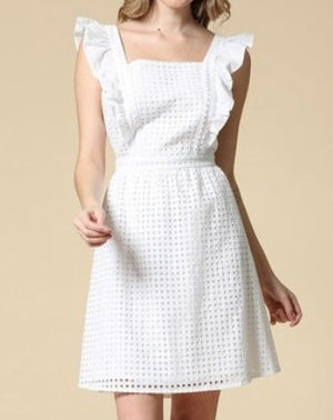 Square Eyelet Apron Dress - White
